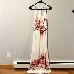 Charming Charlie White and Red Floral Maxi Dress